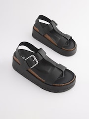 Черный - Кожаные сандалии на платформе с Т-образными ремешками Forever Comfort® - Image 3 of 7