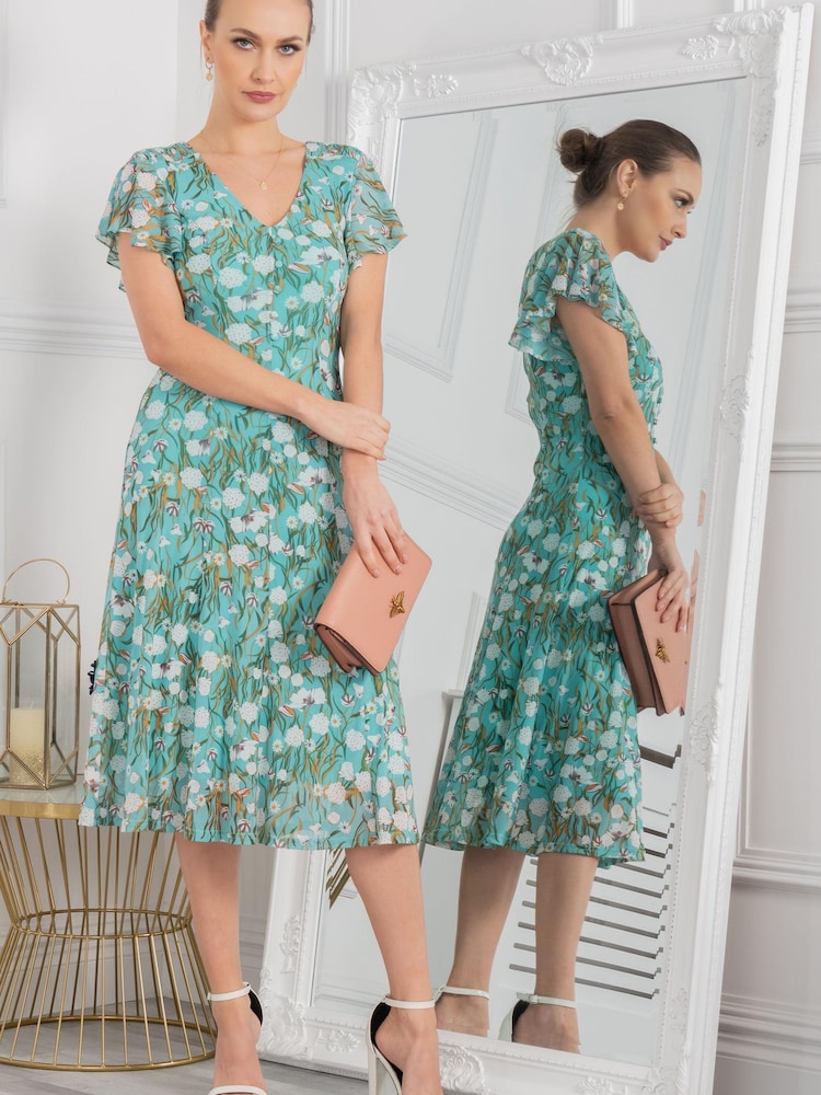 Jolie Moi Colette Green Fit And Flare Mesh Dress - Image 3 of 6