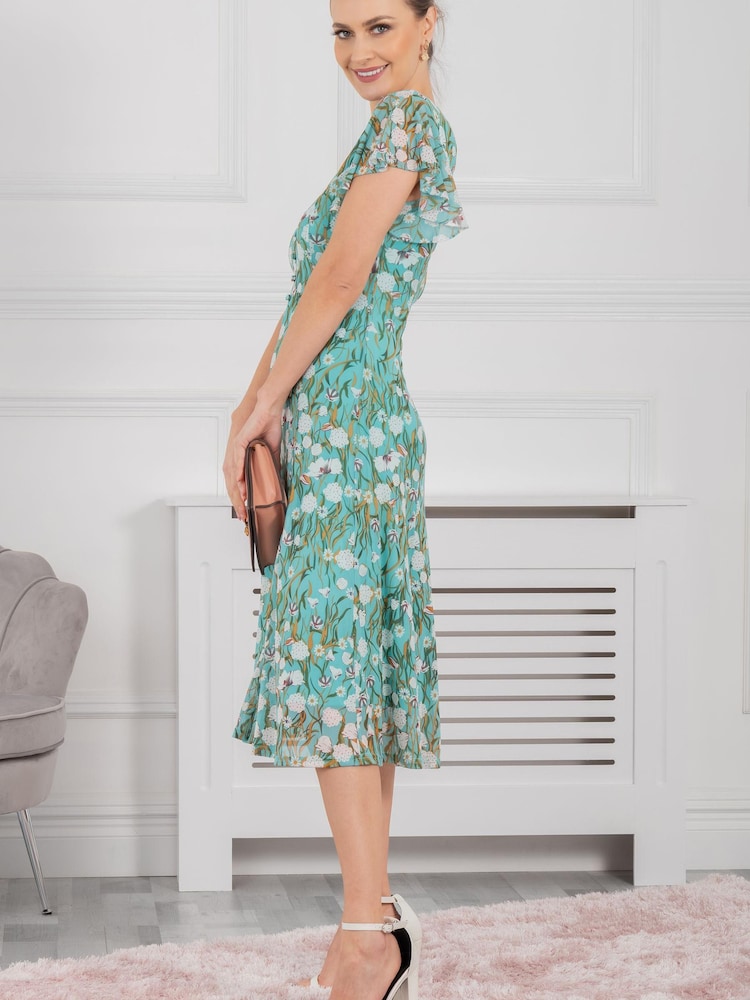 Jolie Moi Colette Green Fit And Flare Mesh Dress - Image 4 of 6