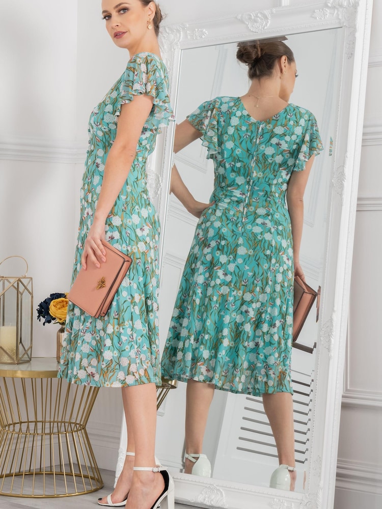 Jolie Moi Colette Green Fit And Flare Mesh Dress - Image 5 of 6