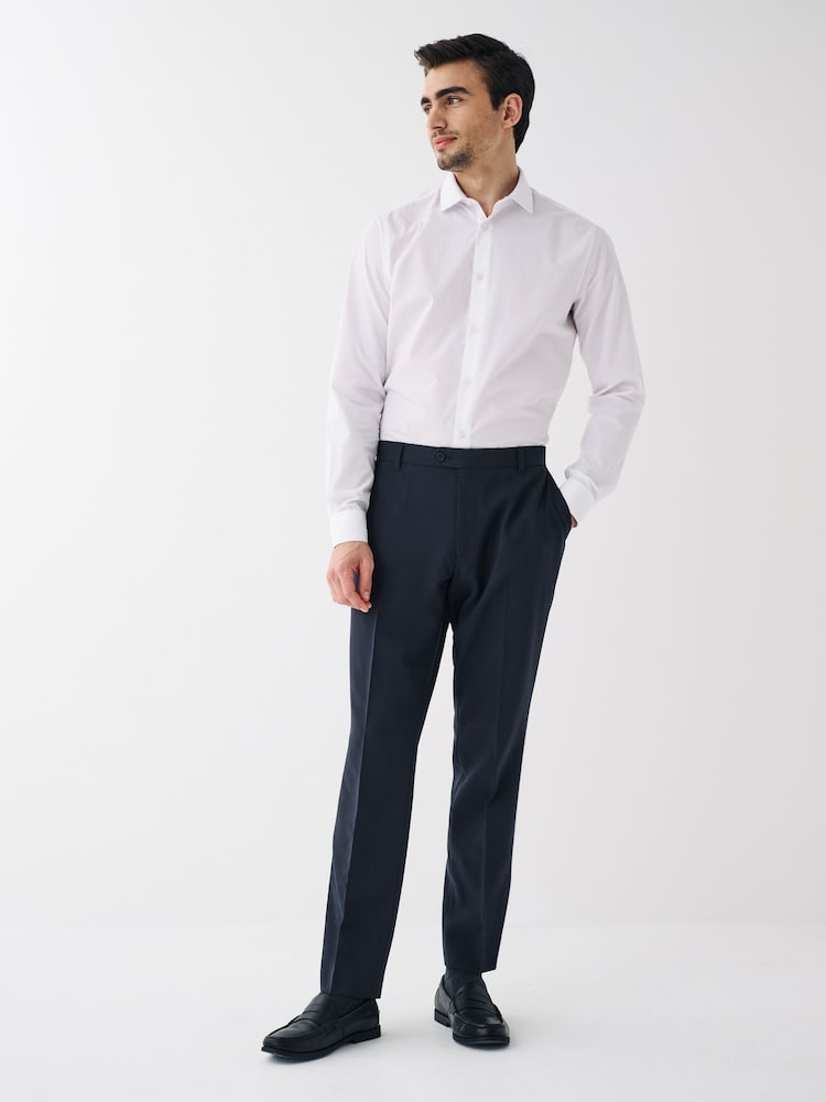 Navy Blue Machine Washable Plain Front Smart Trousers - Image 3 of 9