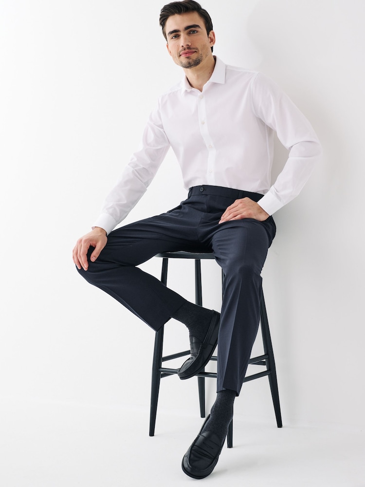 Navy Blue Machine Washable Plain Front Smart Trousers - Image 4 of 9