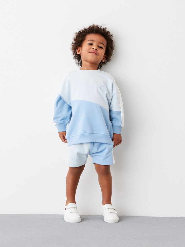 Light Blue Colourblock Sweatshirt And Shorts Set (3mths-7yrs) - Image 1 of 7