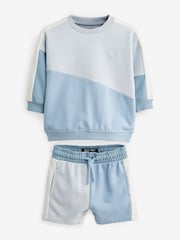 Light Blue Colourblock Sweatshirt And Shorts Set (3mths-7yrs) - Image 5 of 7