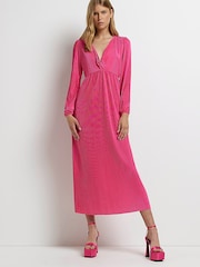 River Island Pink Plisse Knot Front Midi Dress - Image 3 of 5