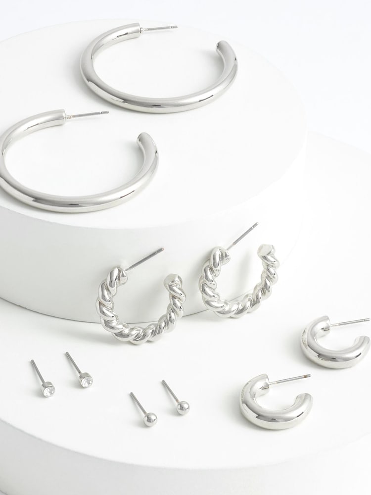 Silver Tone Hoop Earrings And Stud Stacker 5 Pack - Image 4 of 4