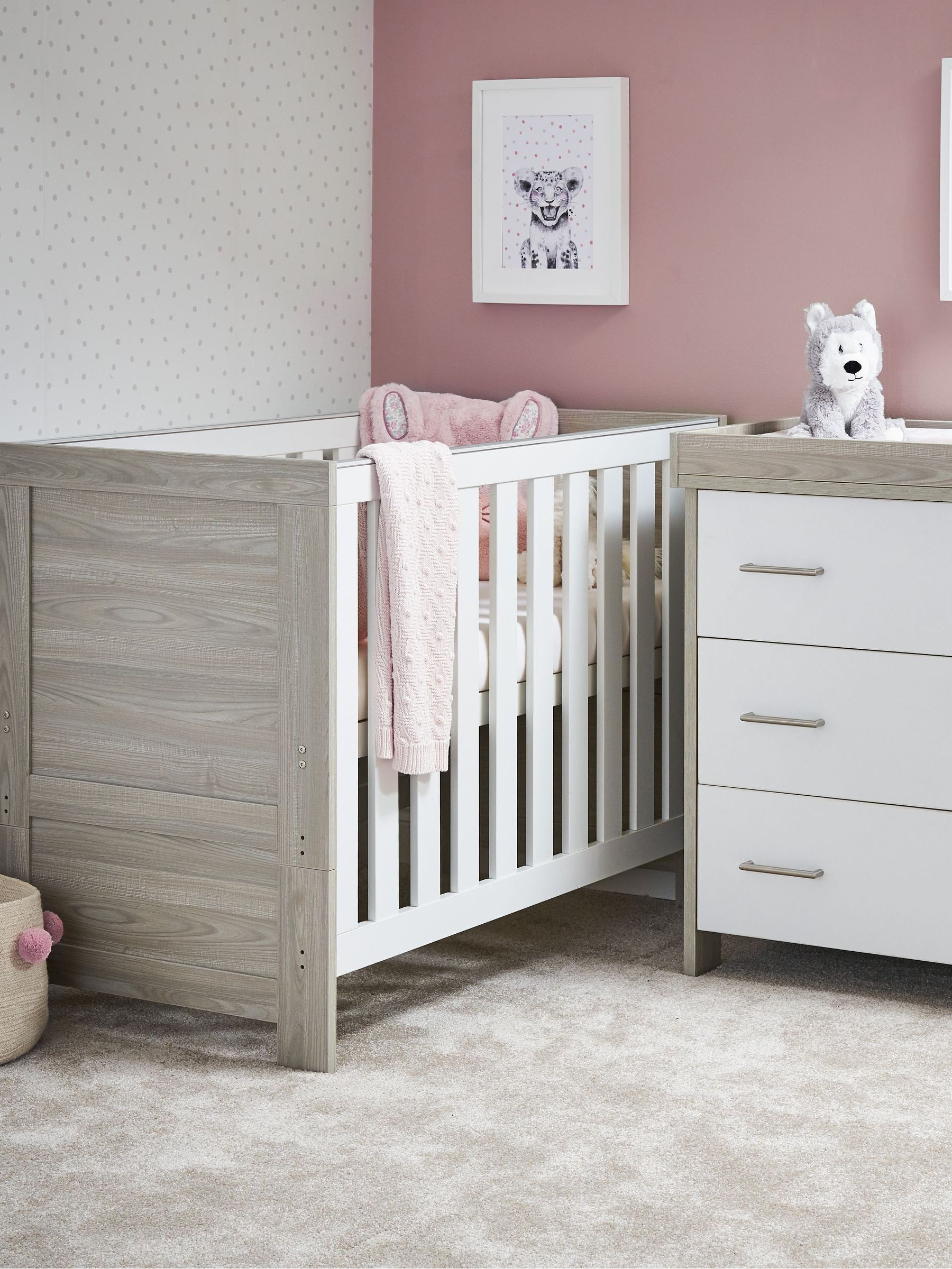 Obaby Unisex Newborn Grey Wash And White Nika Mini Nursery Furniture Set 2 Piece - Image 1