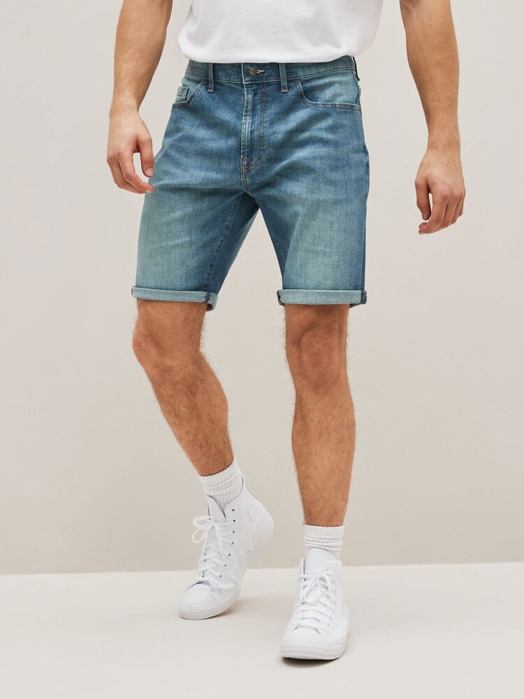 Light Blue Slim Stretch Denim Shorts - Image 1 of 5
