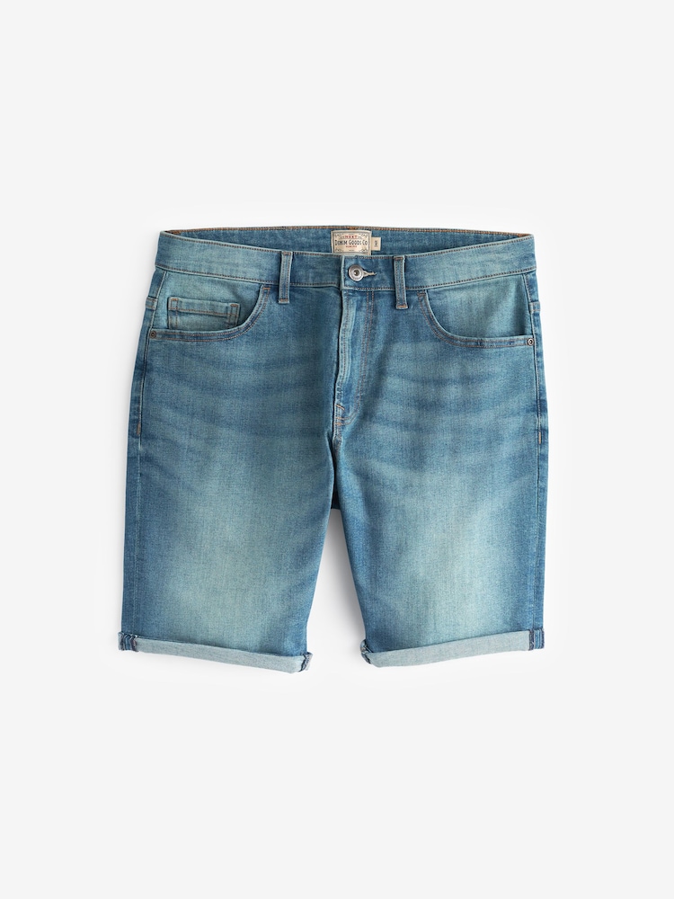 Light Blue Slim Stretch Denim Shorts - Image 2 of 5