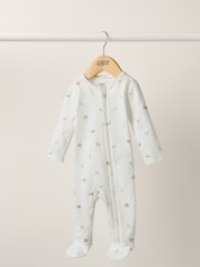 Mamas & Papas Cream 100% Cotton Safari Print Asymmetric Zip All-In-One - Image 1 of 3