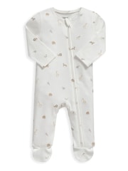 Mamas & Papas Cream 100% Cotton Safari Print Asymmetric Zip All-In-One - Image 2 of 3