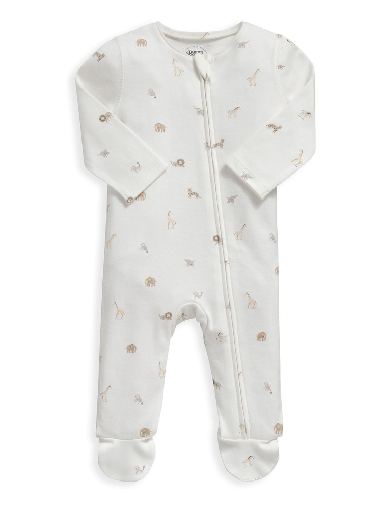 Mamas & Papas Cream 100% Cotton Safari Print Asymmetric Zip All-In-One - Image 2 of 3