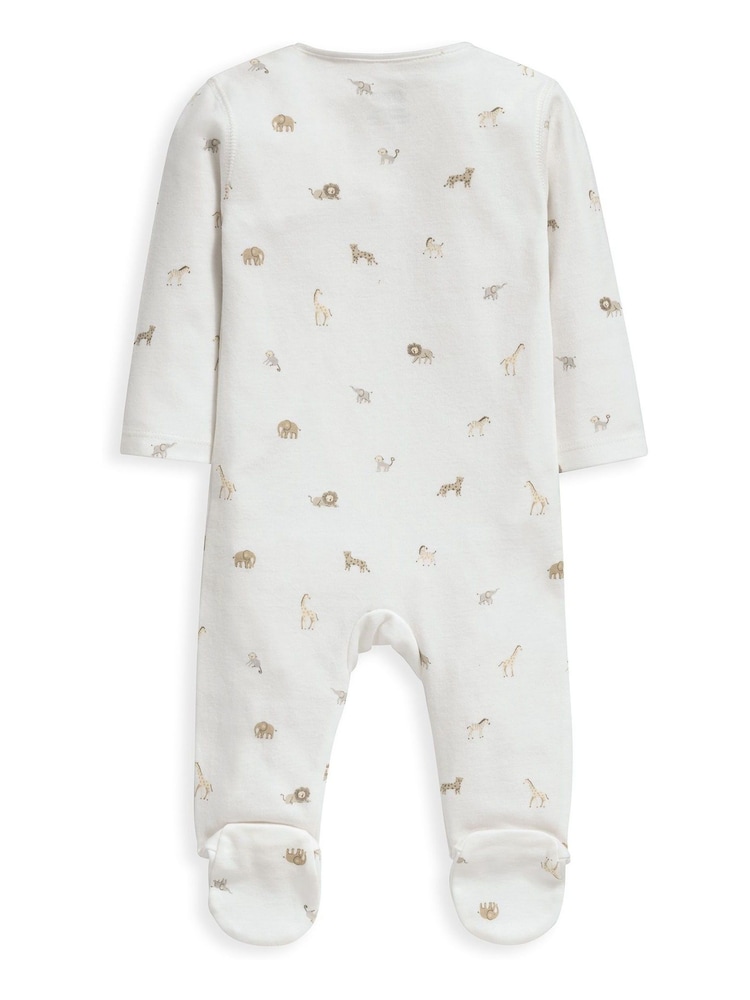 Mamas & Papas Cream 100% Cotton Safari Print Asymmetric Zip All-In-One - Image 3 of 3