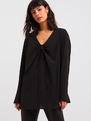 JD Williams Tie Neck Cut Out Black Top - Image 1 of 4