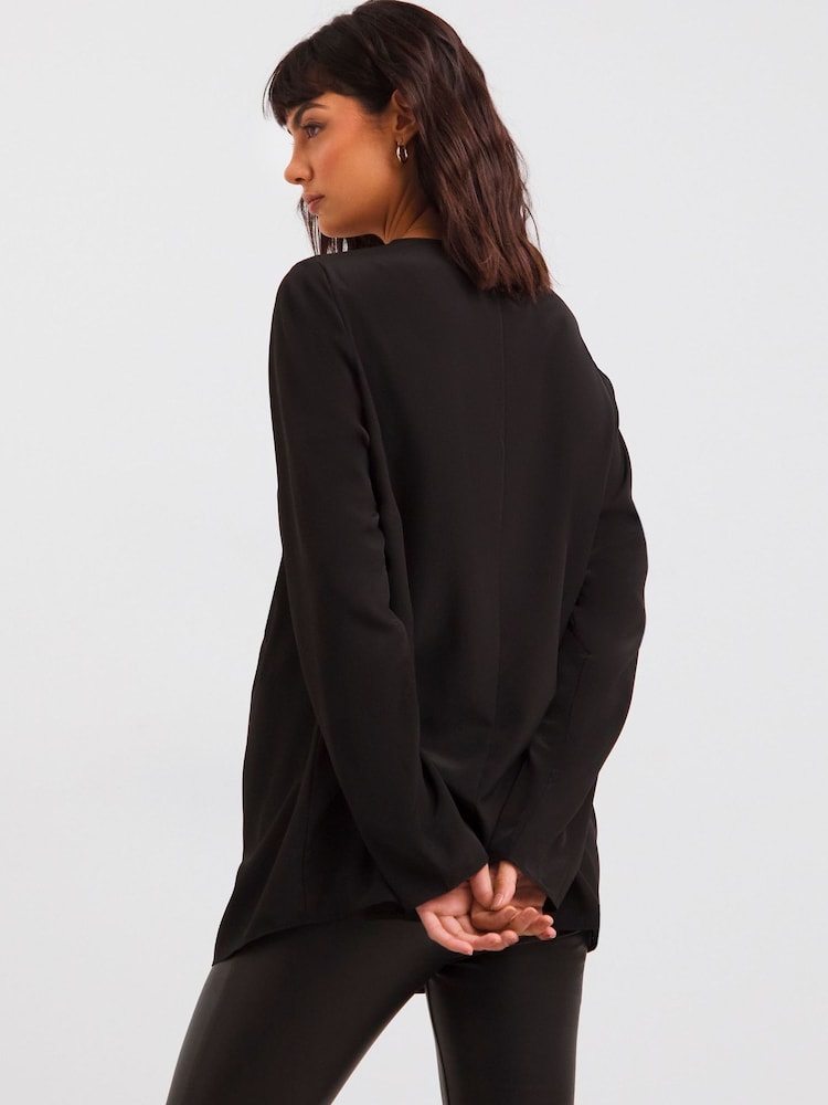 JD Williams Tie Neck Cut Out Black Top - Image 2 of 4 JD Williams Tie Neck Cut Out Black Top - Image 2 of 4