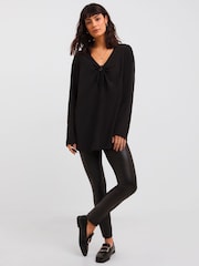 JD Williams Tie Neck Cut Out Black Top - Image 3 of 4