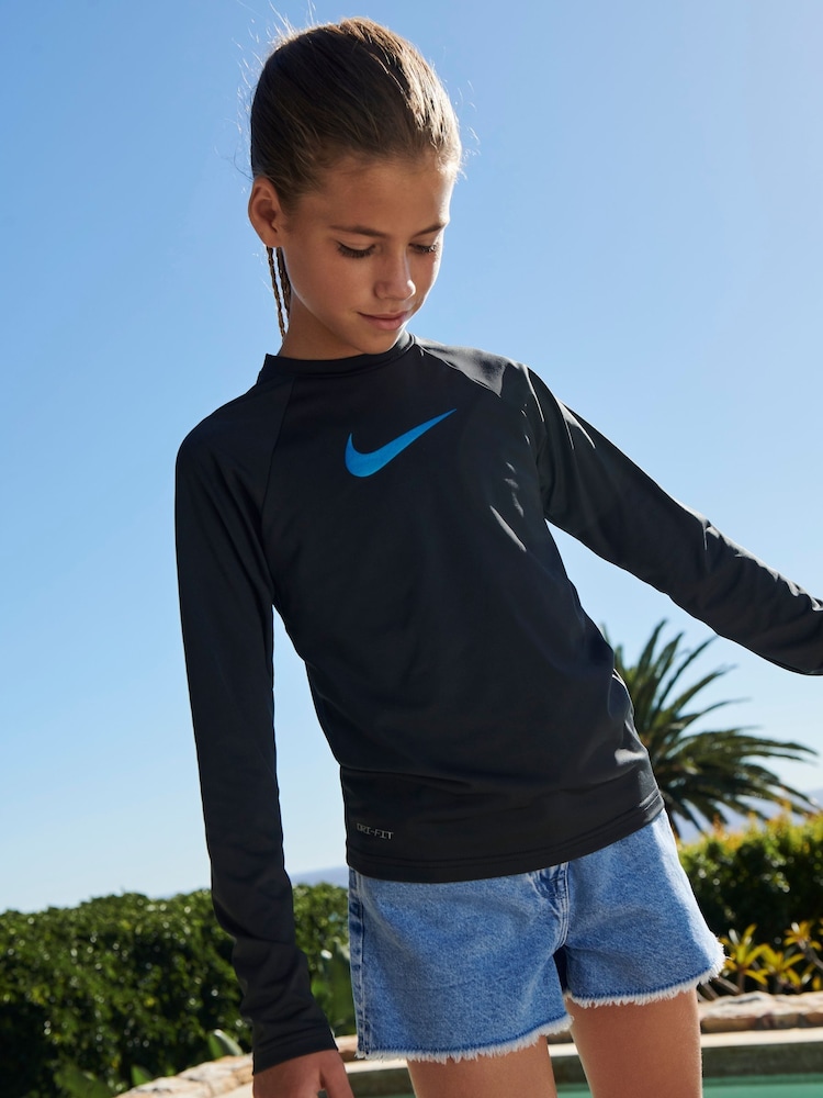 Nike Black Sun Safe Hydroguard Long Sleeve Rash Vest - Image 1 of 7