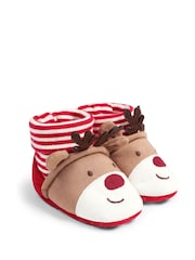 JoJo Maman Bébé Red Reindeer Baby Slippers - Image 1 of 3