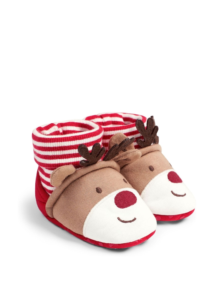 JoJo Maman Bébé Red Reindeer Baby Slippers - Image 1 of 3