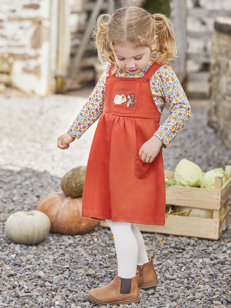 JoJo Maman Bébé Rust 2-Piece Guinea Pig Pocket Pinny Dress & Top Set with Pet in Pocket - Image 1 of 6 JoJo Maman Bébé Rust 2-Piece Guinea Pig Pocket Pinny Dress & Top Set with Pet in Pocket - Image 1 of 6