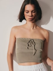 Khaki Green Tie Detail Boobtube - Image 1 of 6