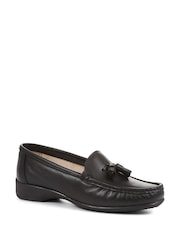 Pavers Black Pavers Wide Fit Black Leather Loafers With Tassel - Image 2 of 5