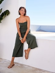 Khaki Green Bandeau Jersey Culotte Jumpsuit - Image 1 of 6
