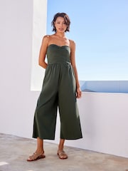 Khaki Green Bandeau Jersey Culotte Jumpsuit - Image 2 of 6
