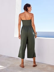 Khaki Green Bandeau Jersey Culotte Jumpsuit - Image 3 of 6