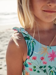 Mint Green Floral Tie Shoulder Swimsuit (3-16yrs) - Image 3 of 5