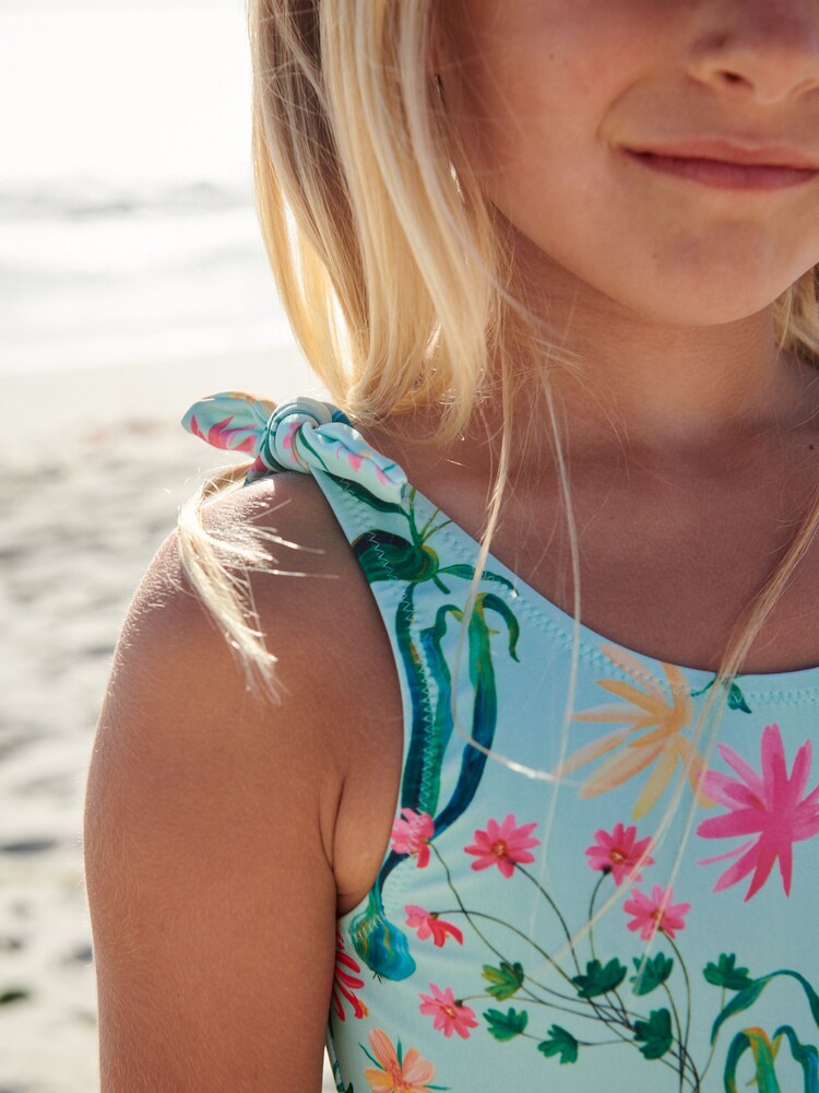 Mint Green Floral Tie Shoulder Swimsuit (3-16yrs) - Image 3 of 5