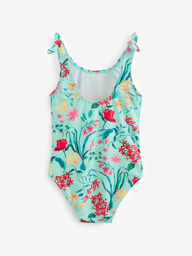 Mint Green Floral Tie Shoulder Swimsuit (3-16yrs) - Image 5 of 5