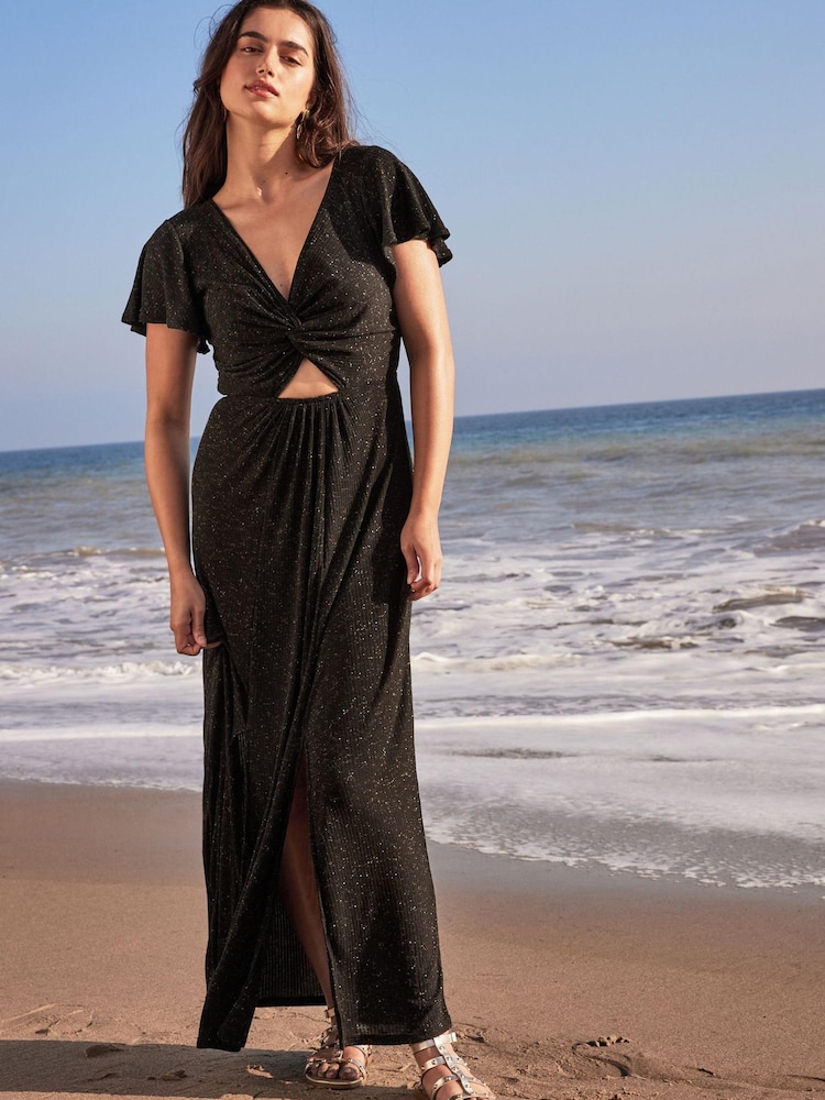 Black Cutout Sparkle Midi Dress - Image 1 of 5