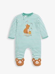 JoJo Maman Bébé Green Bear Appliqué Zip Cotton Baby Sleepsuit - Image 2 of 3