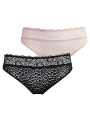 Pour Moi Black Leopard Lace Midi Knickers 2 Pack - Image 1 of 5