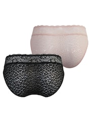 Pour Moi Black Leopard Lace Midi Knickers 2 Pack - Image 2 of 5