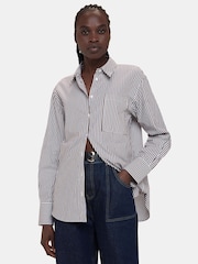 Whistles Black Relaxed Fit 100% Cotton Stripe Shirt - Image 1 of 5