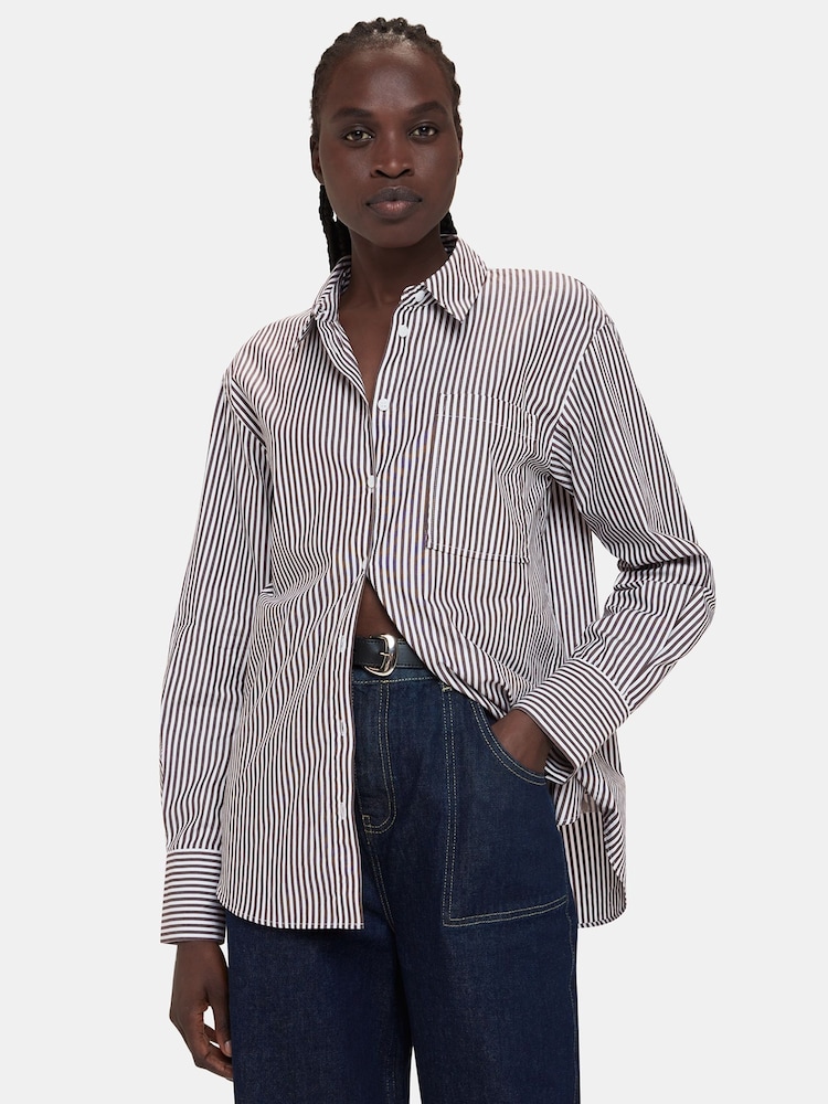Whistles Black Relaxed Fit 100% Cotton Stripe Shirt - Image 1 of 5 Whistles Black Relaxed Fit 100% Cotton Stripe Shirt - Image 1 of 5