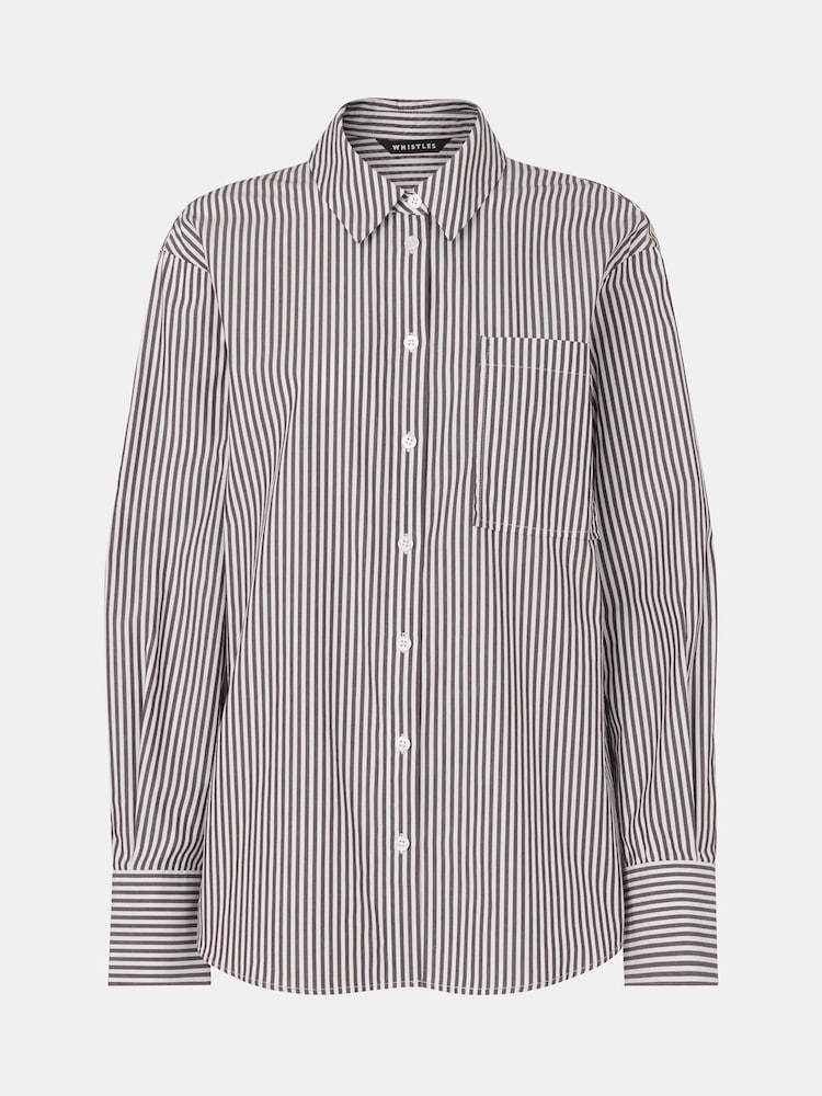 Whistles Black Relaxed Fit 100% Cotton Stripe Shirt - Image 5 of 5