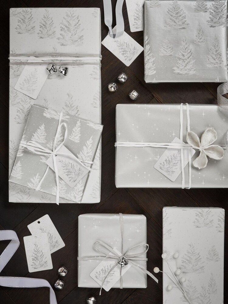 Set of 3 Silver Trees Christmas Wrapping Paper and Accessories - Image 1 of 4