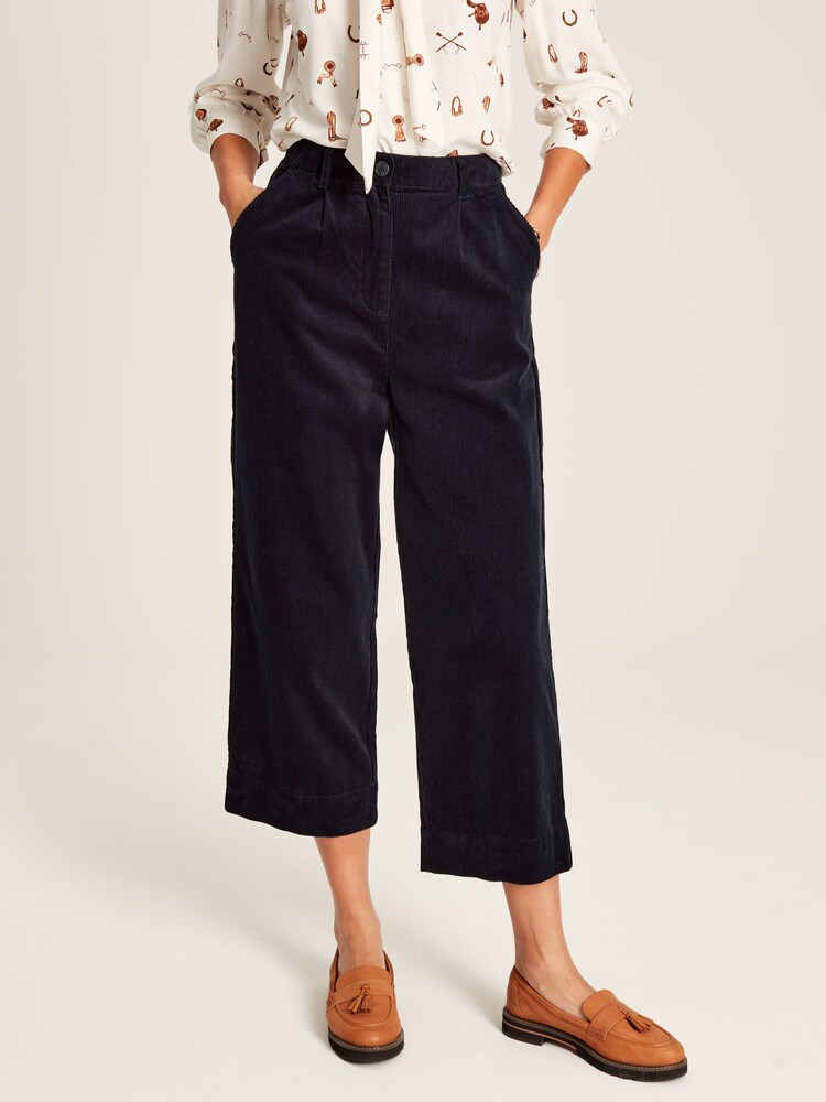 Joules Ebony Navy Blue Cord Wide Leg Trousers - Image 1 of 6