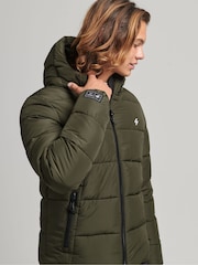 Superdry Dark Moss Hooded Mens Sports Puffer Jacket - Image 1 of 6