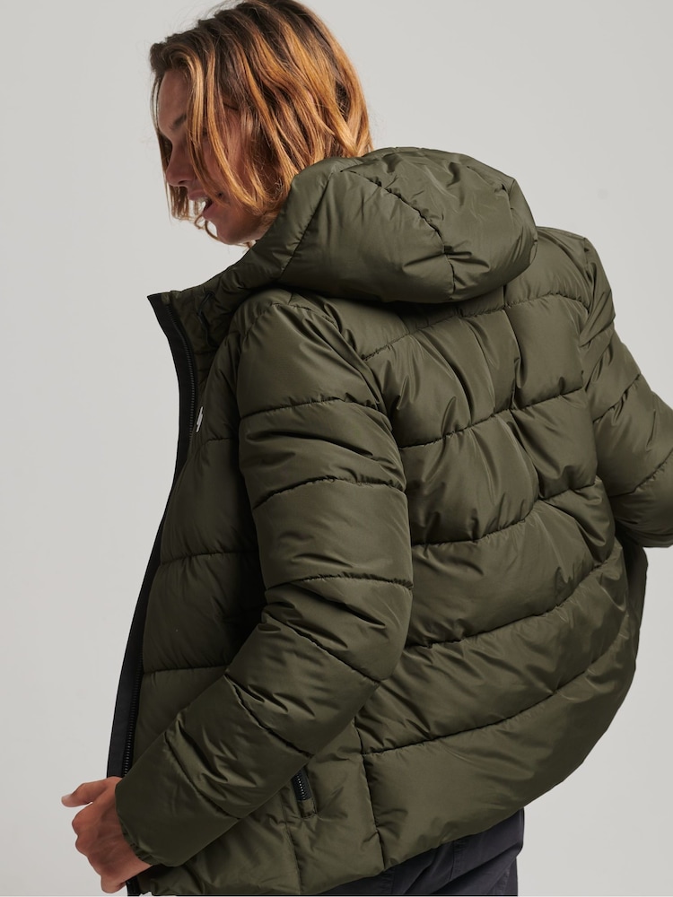 Superdry Dark Moss Hooded Mens Sports Puffer Jacket - Image 2 of 6