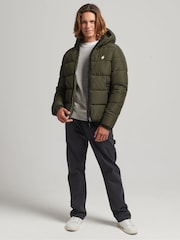 Superdry Dark Moss Hooded Mens Sports Puffer Jacket - Image 3 of 6
