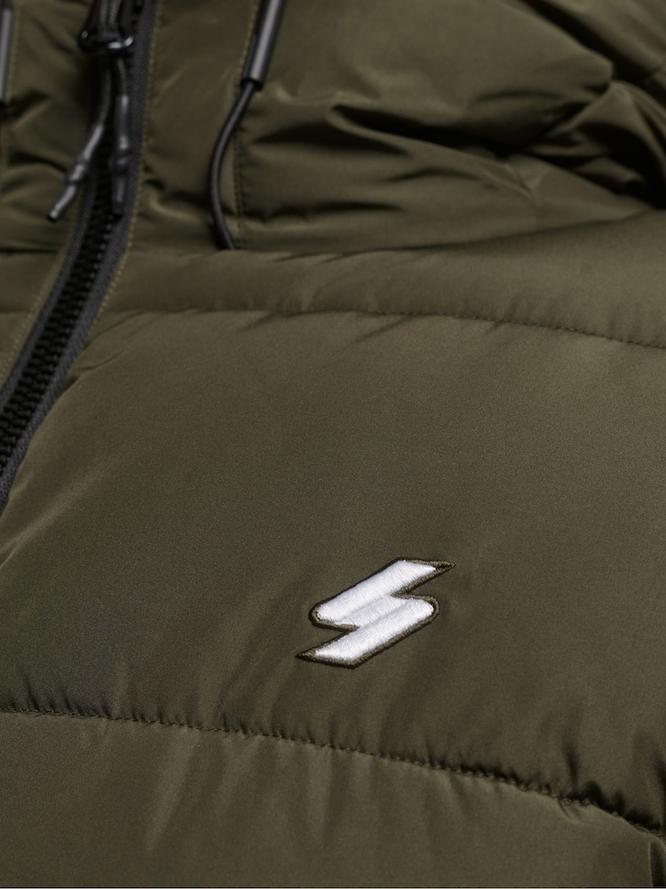 Superdry Dark Moss Hooded Mens Sports Puffer Jacket - Image 6 of 6