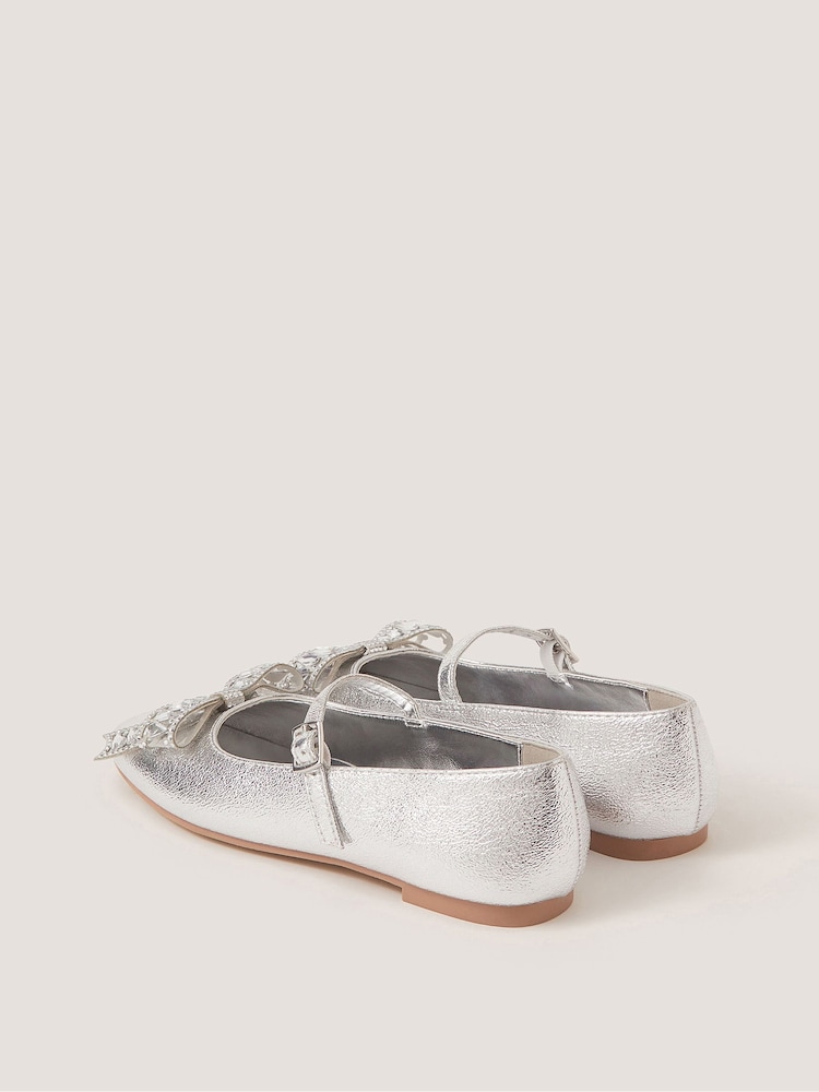 Monsoon Silver Gemstone Bow Ballet Flats - Image 3 of 3 Monsoon Silver Gemstone Bow Ballet Flats - Image 3 of 3