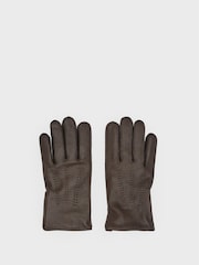 Reiss Chocolate Iowa Leather Gloves - Image 1 of 4