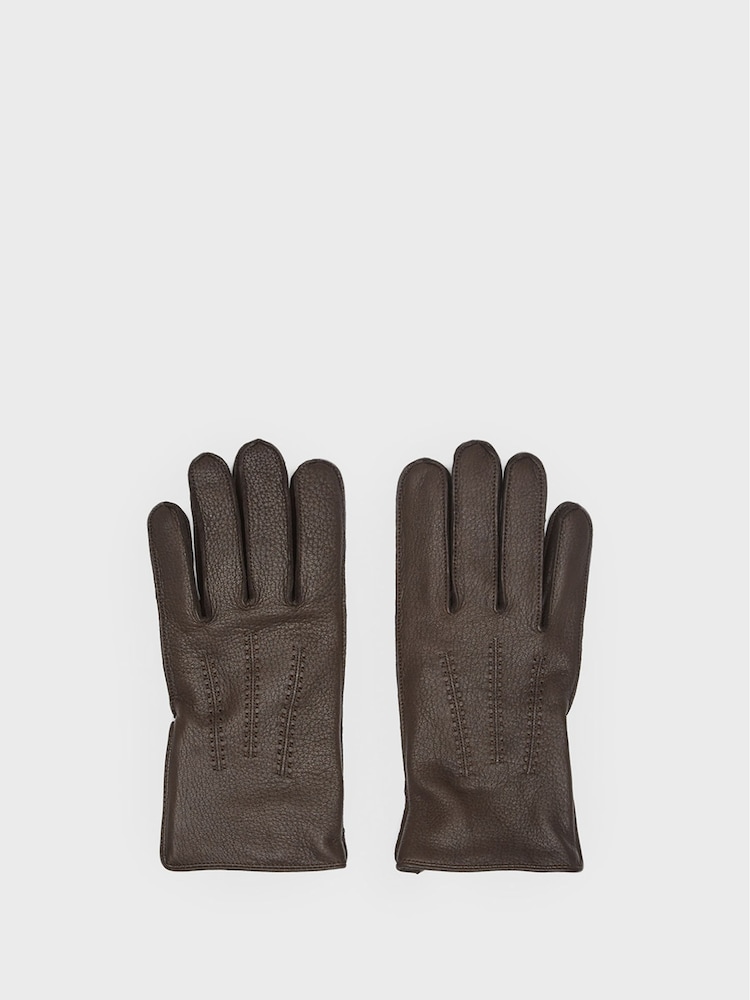 Reiss Chocolate Iowa Leather Gloves - Image 1 of 4