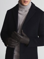 Reiss Chocolate Iowa Leather Gloves - Image 2 of 4