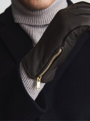 Reiss Chocolate Iowa Leather Gloves - Image 4 of 4